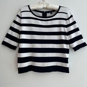 PINK TARTAN Graduated Stripe Stretch Fine Knit Top Half Sleeves Nautical Chic